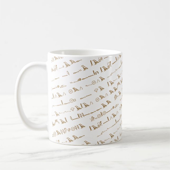 Faux Gold Egyptian Hieroglyphics adorned Coffee Mug (Left)