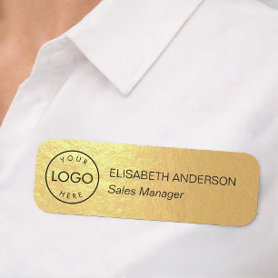 Faux Gold Elegant Business Custom Logo Employee Name Tag