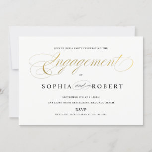 Faux Gold Elegant Calligraphy Engagement Monogram Invitation