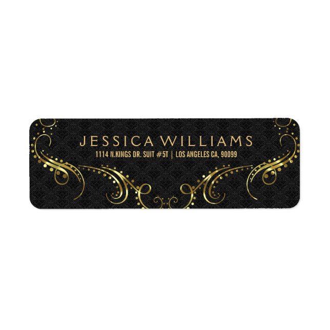Faux Gold Elegant Floral Frame On Black (Front)