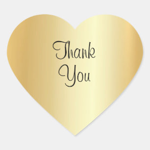 Faux Gold Elegant Handwriting Script Thank You Heart Sticker