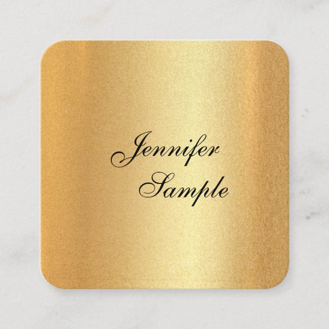 Faux Gold Elegant Handwritten Script Template Square Business Card (Front)