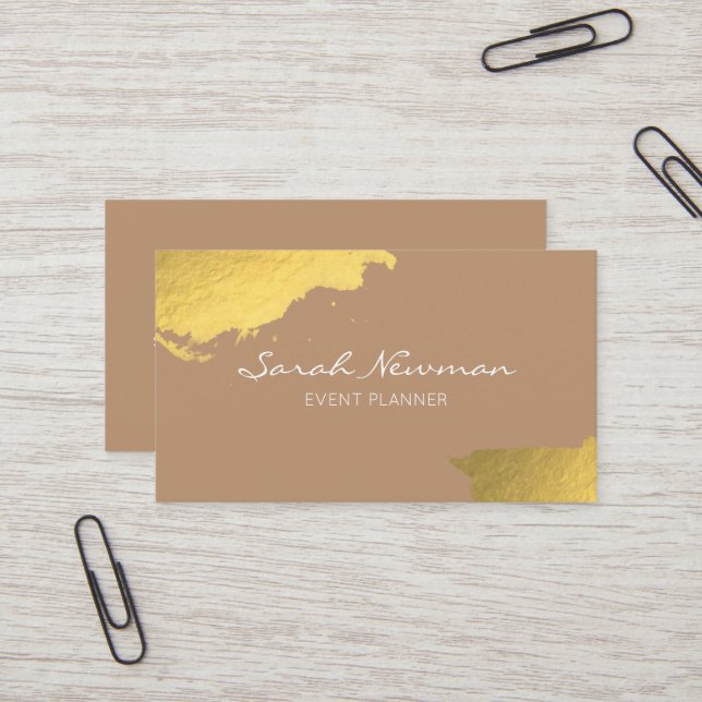 Faux gold elegant modern minimalist light brown business card (Front/Back In Situ)