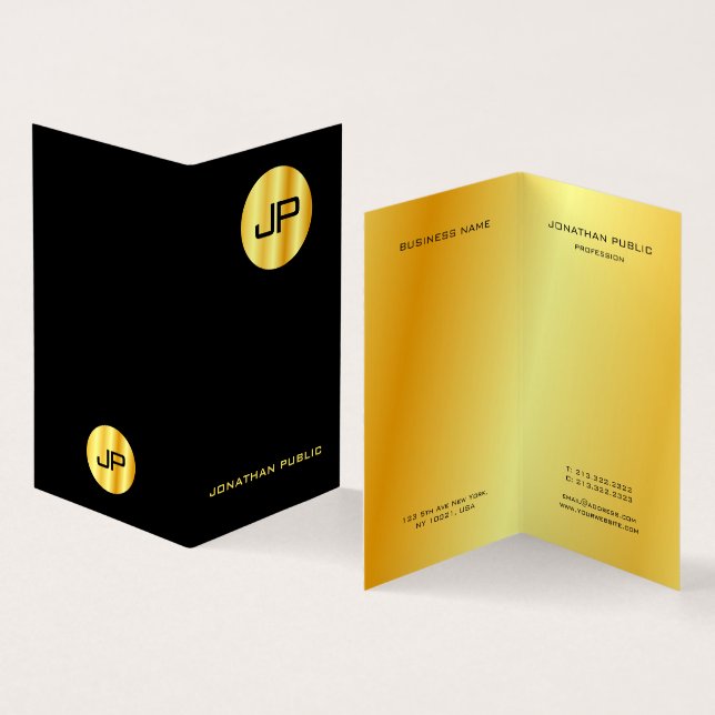 Faux Gold Elegant Modern Monogram Template Business Card (Inside and Outside)