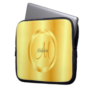 Faux Gold Elegant Modern Monogram Trendy Template Laptop Sleeve