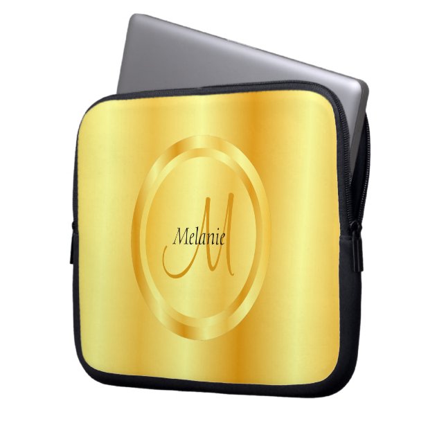 Faux Gold Elegant Modern Monogram Trendy Template Laptop Sleeve (Front Left)