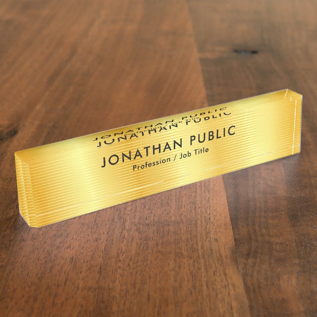 Faux Gold Elegant Modern Personalized Template Nameplate (Side)