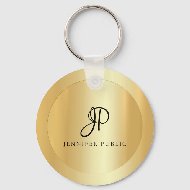 Faux Gold Elegant Name Monogram Initial Template Keychain (Front)