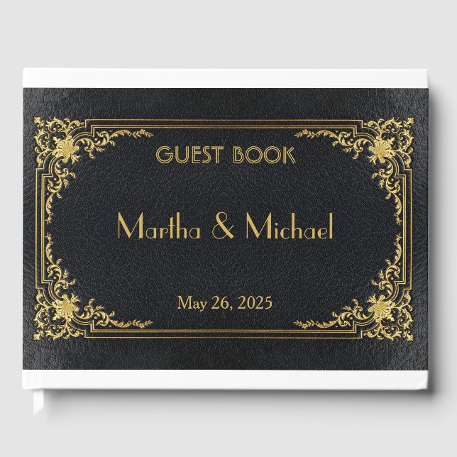 Faux Gold Embossed Leather Guest Book (Front)