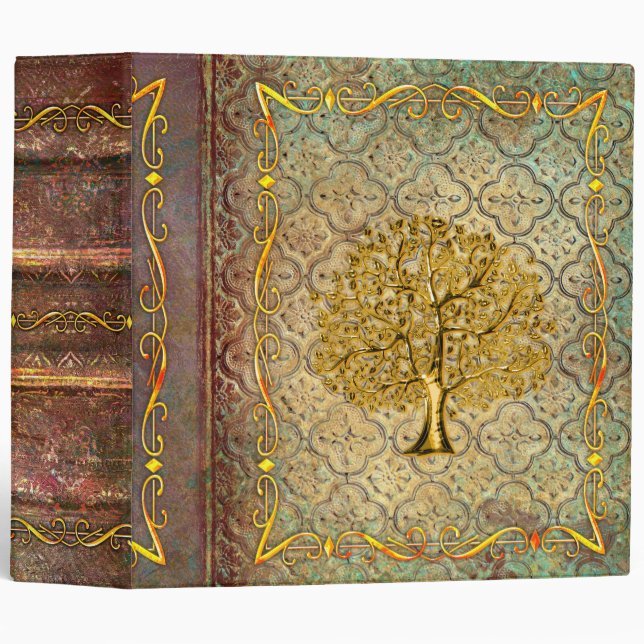 Faux Gold Embossed Tree of Life Ancient Tome Binder (Front/Spine)