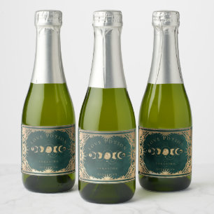 Faux Gold & Emerald Green Tarot Celestial Wedding Sparkling Wine Label