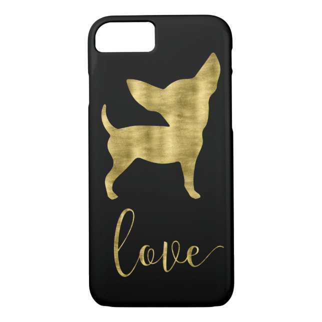 Faux Gold et Black Chihuahua Love Iphone 8 Coque (Dos)