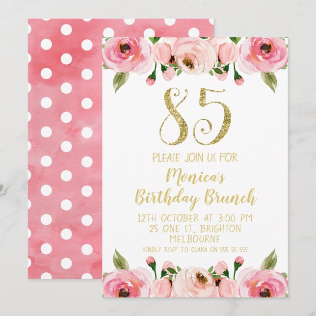 Faux Gold et Rose Invitation de fête de 85e annive (Devant / Derrière)
