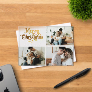 Faux Gold Family Photo Collage Christmas Card Acrylic Invitations