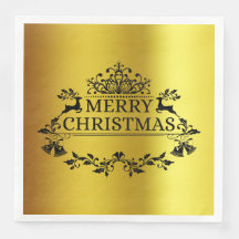 Faux Gold Festive Merry Christmas Paper Napkin