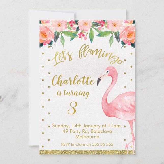 Faux Gold Flamingle Anniversaire Invitation (Devant)