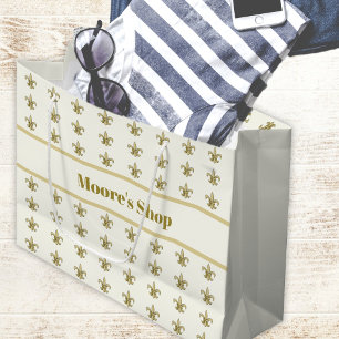 Faux Gold FleurDeLis on Ivory Large Gift Bag