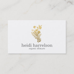 Faux Gold Floral Logo on White Business Card
