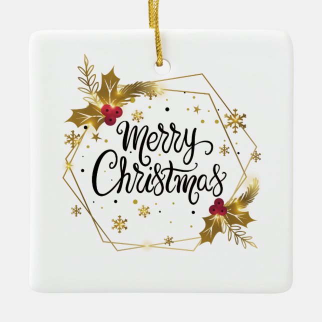 Faux Gold Floral Merry Christmas | Ornament (Front)