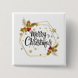 Faux Gold Floral Merry Christmas   Pin Button
