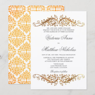 Faux Gold Flourish Damask Invitation