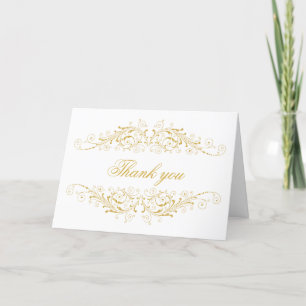 Faux Gold Flourish Damask Thank You Card