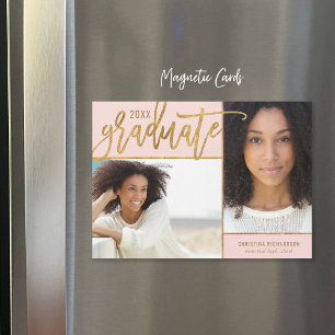 Faux Gold Foil 2 Photo Graduation Announcement