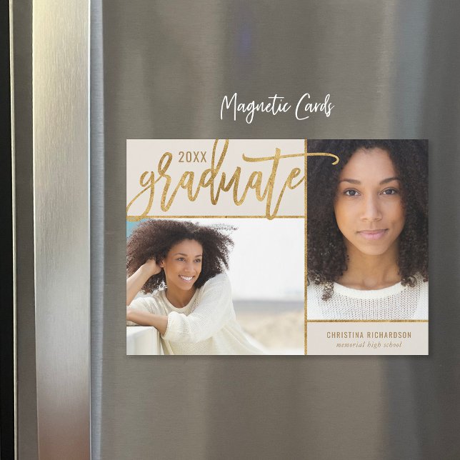 Faux Gold Foil 2 Photo Graduation Announcement (Creator Uploaded)