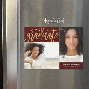 Faux Gold Foil 2 Photo Graduation Announcement