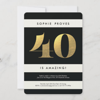 Faux Gold Foil 40th Birthday Invitation // Black