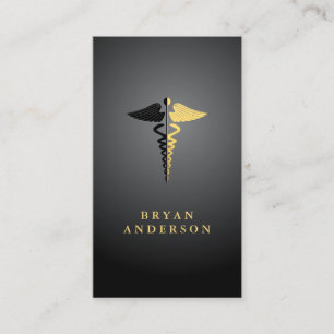 Faux Gold Foil and Black Caduceus Symbol Business Card