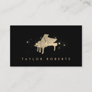 faux gold foil and glitter piano  business card