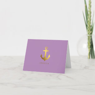 Faux Gold Foil and Lavender Anchor Note Card