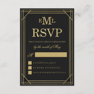 Faux Gold Foil Art Deco   Wedding RSVP Card