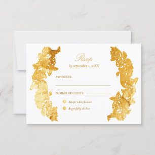 Faux gold foil baroque botanical RSVP card