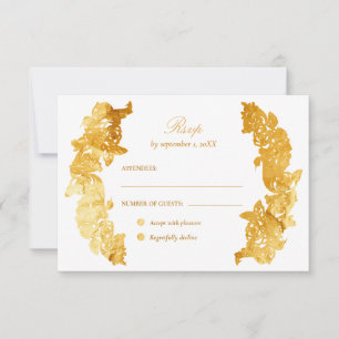 Faux Gold Foil Baroque Crest Wedding RSVP Card