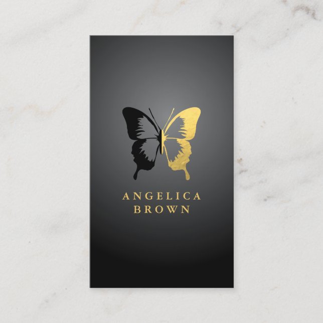 Faux Gold Foil & Black Butterfly Business Card (Front)