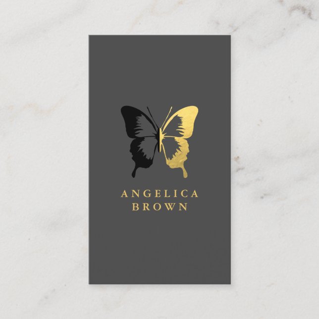 Faux Gold Foil & Black Butterfly Business Card (Front)