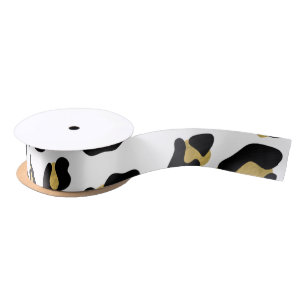Faux Gold Foil Black Leopard Print Pattern Satin Ribbon