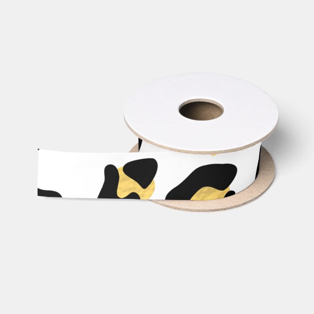 Faux Gold Foil Black Leopard Print Pattern Satin Ribbon (Spool)
