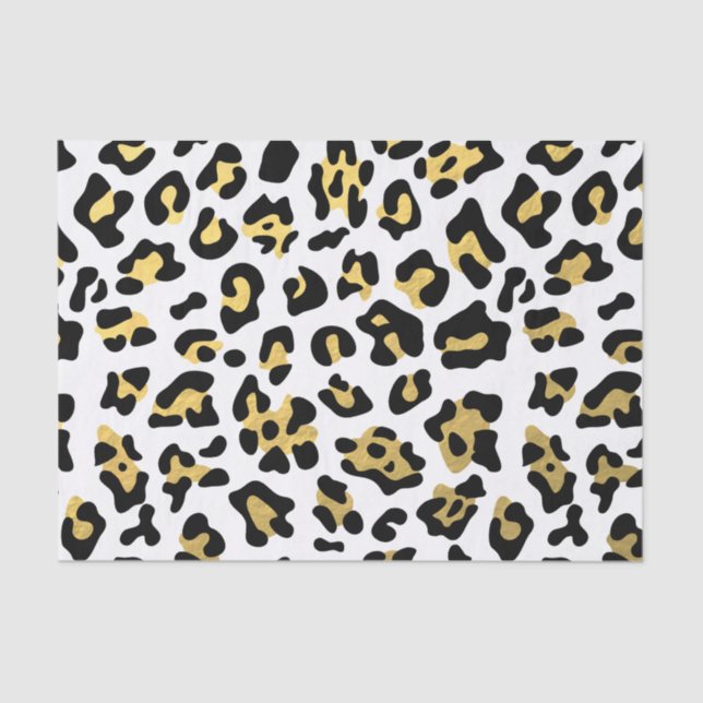 Faux Gold Foil Black Leopard Print Pattern Tissue Paper (Front)