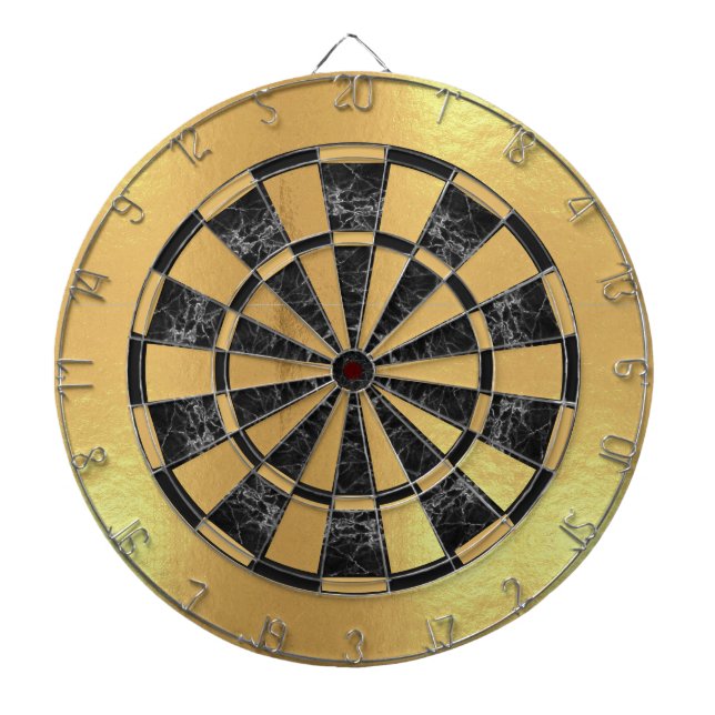 Faux Gold Foil Black Marble Faux Metallic Dartboard (Front)
