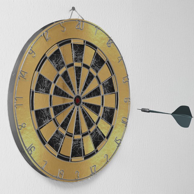 Faux Gold Foil Black Marble Faux Metallic Dartboard (Creator Uploaded)
