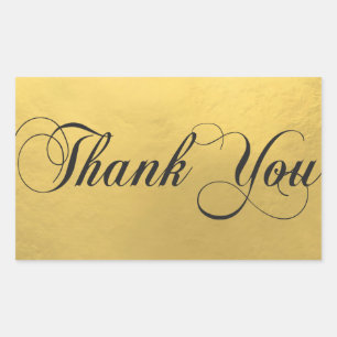 Faux GOLD FOIL Black Script Calligraphy Thank You Sticker