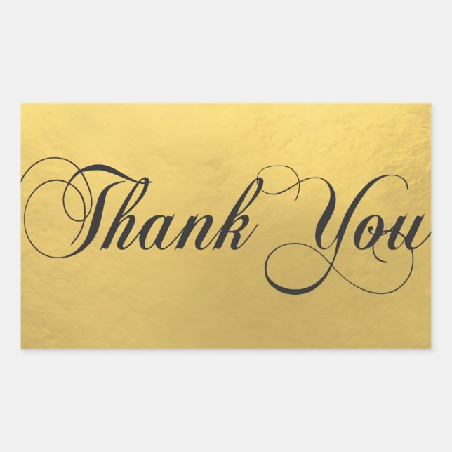 Faux GOLD FOIL Black Script Calligraphy Thank You Sticker (Front)