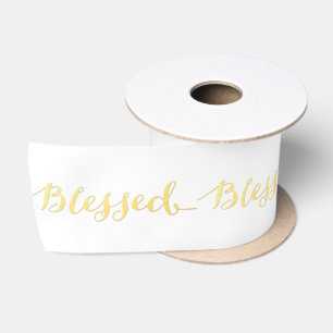 Faux Gold Foil Blessed   White Holiday Ribbon Satin Ribbon