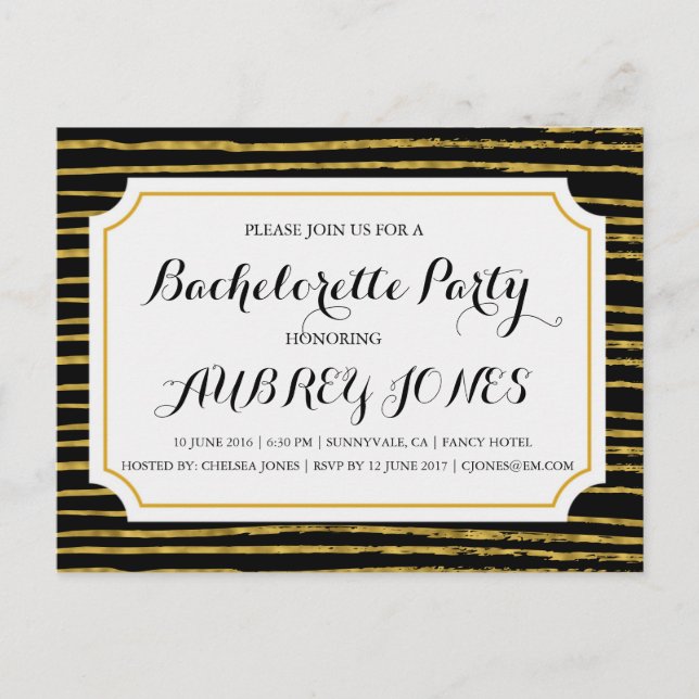 Faux Gold Foil Bling Bachelorette Party Invitation Postcard (Front)