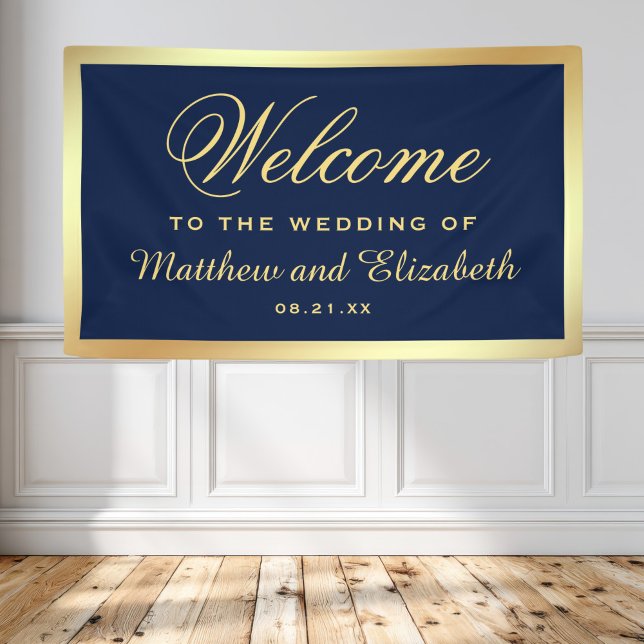 Faux Gold Foil Blue Wedding Welcome Banner (Creator Uploaded)