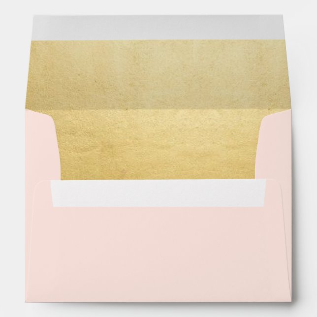 Faux Gold Foil Blush Pink Wedding Return Address Envelopes (Back (Bottom))