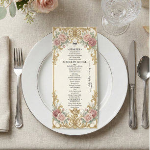 Faux Gold Foil & Blush Watercolor Floral Menu